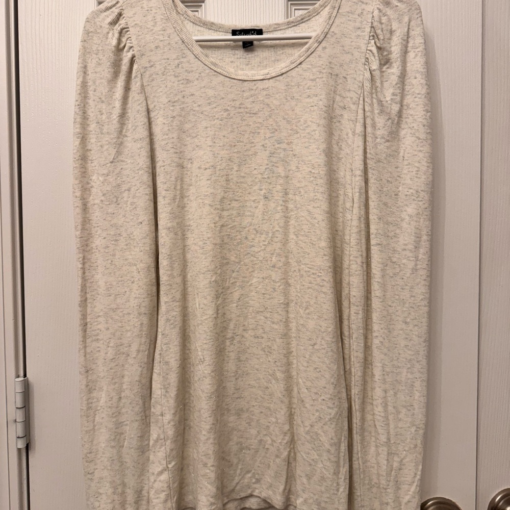 Splendid Off-White w,Silver Shimmer Textured Long Sleeve Top Size L